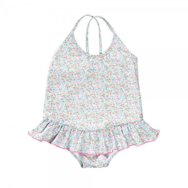 girls one-piece swimsuit with ruffled skirt